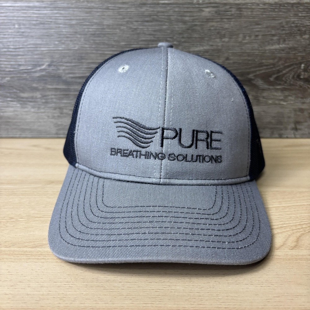Pure Breathing Solutions Hat Cap Snap Back Gray Mesh Trucker Embroidered Mens